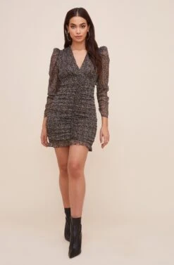 Ruched Front Long Sleeve Dress 21 Ruched Front Long Sleeve Dress -Sundress Haven ADR100730 BLACKDITSYMULTI 1