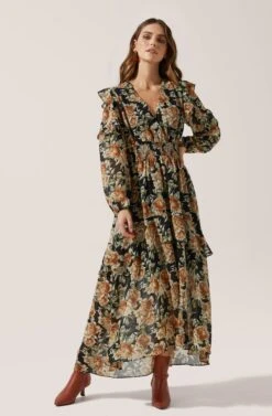 Long Sleeve Ruffle Floral Maxi Dress
