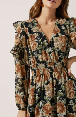 Long Sleeve Ruffle Floral Maxi Dress -Sundress Haven ADR100757 003 BLACK RUSTFLORAL 2