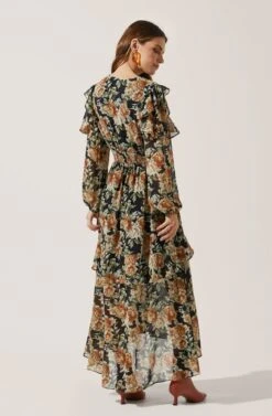 Long Sleeve Ruffle Floral Maxi Dress -Sundress Haven ADR100757 003 BLACK RUSTFLORAL 4
