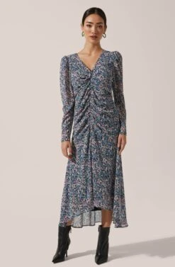 Hi-Lo Ruched Front Midi -Sundress Haven ADR100815 003 PURPLEMULTIFLORAL 1