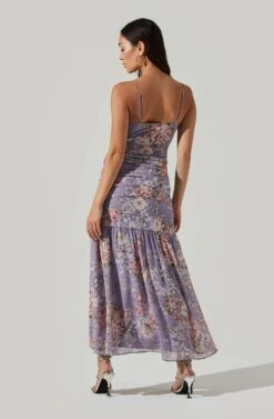 Kiana Floral Ruched Midi Dress -Sundress Haven ADR100821 LAVENDERMULTIFLRL 4