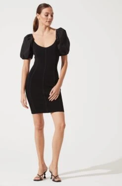 Balloon Sleeve Bodycon Dress 12 Balloon Sleeve Bodycon Dress -Sundress Haven ADR100886 BLACK 859