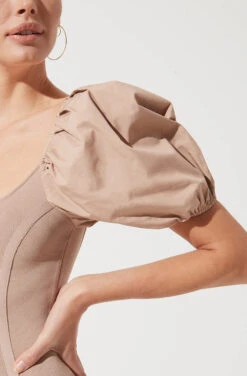 Balloon Sleeve Bodycon Dress 11 Balloon Sleeve Bodycon Dress -Sundress Haven ADR100886 TAUPE 866