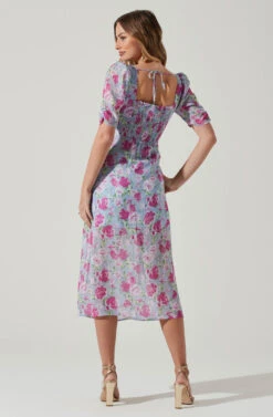 Floral Front Slit Milkmaid Midi Dress -Sundress Haven ADR100913 BLUEMAGENTAFLORAL 6