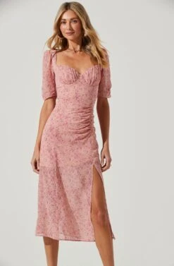 Front Slit Milkmaid Dress -Sundress Haven ADR100913 BLUSH FUCHSIA DITSY 4