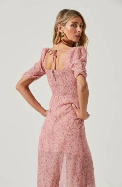 Front Slit Milkmaid Dress -Sundress Haven ADR100913 BLUSH FUCHSIA DITSY 8