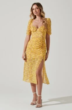 Floral Front Slit Milkmaid Midi Dress -Sundress Haven ADR100913 YELLOWPURPLEFLORAL 1