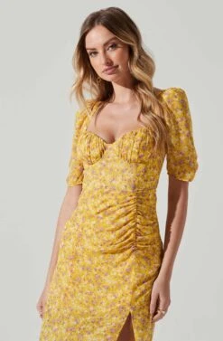 Floral Front Slit Milkmaid Midi Dress -Sundress Haven ADR100913 YELLOWPURPLEFLORAL 4