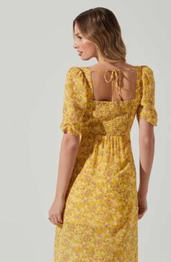 Floral Front Slit Milkmaid Midi Dress -Sundress Haven ADR100913 YELLOWPURPLEFLORAL 5