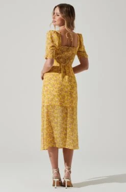Floral Front Slit Milkmaid Midi Dress -Sundress Haven ADR100913 YELLOWPURPLEFLORAL 6