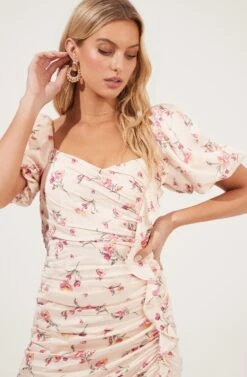 Cinched Ruffle Front Short Sleeve Dress -Sundress Haven ADR100930 BLUSHFLORAL 3