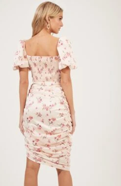 Cinched Ruffle Front Short Sleeve Dress -Sundress Haven ADR100930 BLUSHFLORAL 6