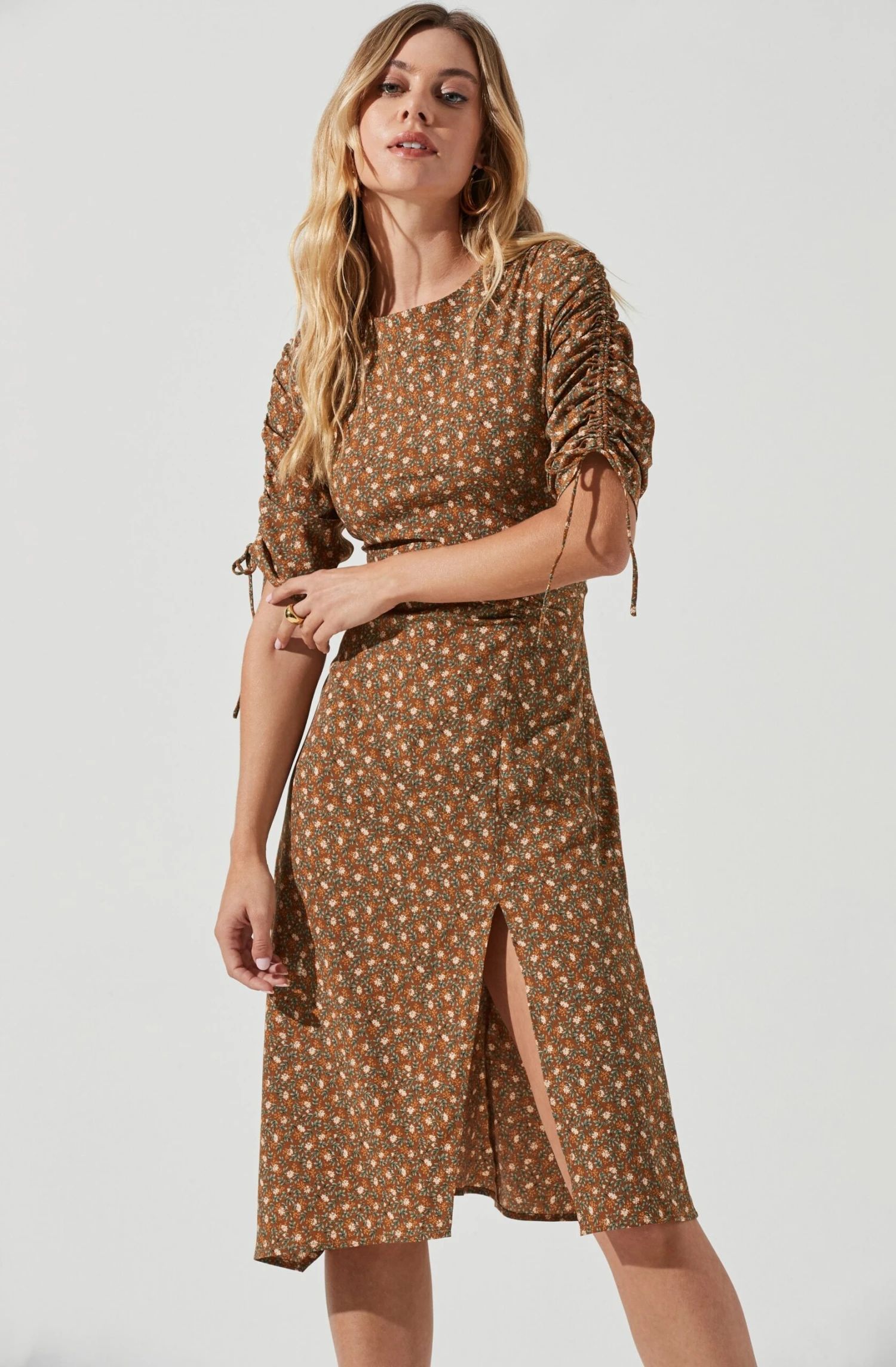 Ruched Sleeve Midi Dress 2 Ruched Sleeve Midi Dress - Image 2