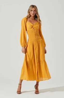 Long Sleeve Twist Bust Dress 24 Long Sleeve Twist Bust Dress -Sundress Haven ADR101017 MUSTARD 1