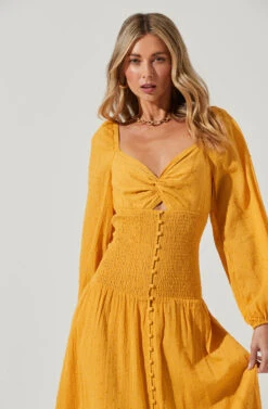 Long Sleeve Twist Bust Dress 25 Long Sleeve Twist Bust Dress -Sundress Haven ADR101017 MUSTARD 4