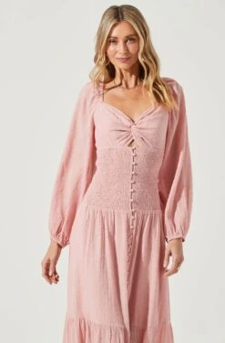 Long Sleeve Twist Bust Dress 32 Long Sleeve Twist Bust Dress -Sundress Haven ADR101017 SOFTPINK 4