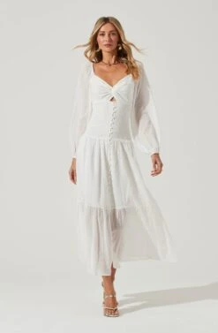 Long Sleeve Twist Bust Dress 21 Long Sleeve Twist Bust Dress -Sundress Haven ADR101017 WHITE 1