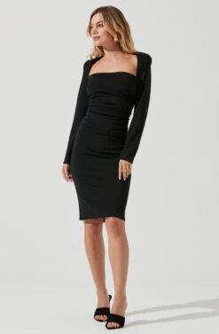 Volume Shoulder Long Sleeve Dress -Sundress Haven ADR101025B BLACK 1