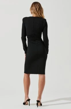 Volume Shoulder Long Sleeve Dress -Sundress Haven ADR101025B BLACK 5