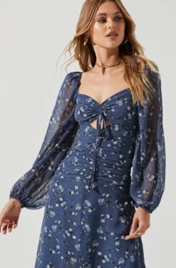 Long Sleeve Sweetheart Neck Midi Dress -Sundress Haven ADR101032 BLUEFLORAL 0278