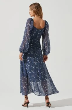 Long Sleeve Sweetheart Neck Midi Dress -Sundress Haven ADR101032 BLUEFLORAL 0280