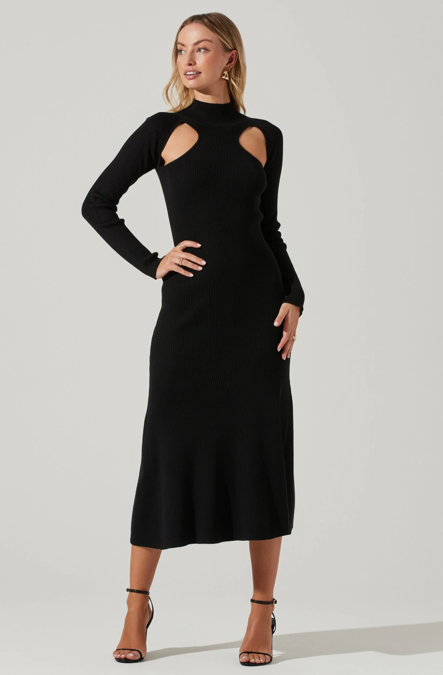 Front Cutout Long Sleeve Sweater Midi Dress 1 Front Cutout Long Sleeve Sweater Midi Dress