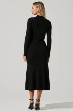 Front Cutout Long Sleeve Sweater Midi Dress 9 Front Cutout Long Sleeve Sweater Midi Dress -Sundress Haven ADR101079 BLACK 5