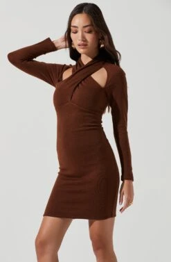 Long Sleeve Wrap Neck Cutout Dress -Sundress Haven ADR101121 BROWN 1680 f5a405d9 6efc 4d29 bedc e08f50fa4c55