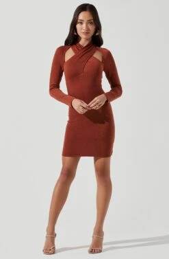 Long Sleeve Wrap Neck Cutout Dress -Sundress Haven ADR101121 ROSEYRUST 1655 1ae1df67 7b91 4e69 a907 6264567da981