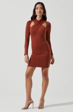 Long Sleeve Wrap Neck Cutout Dress -Sundress Haven ADR101121 ROSEYRUST 1656 b5d30f7b 9215 40f2 a115 645aa5979b95