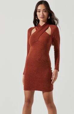 Long Sleeve Wrap Neck Cutout Dress -Sundress Haven ADR101121 ROSEYRUST 1658 37fa18b7 23fc 410a 8e09 6df50daf6e03