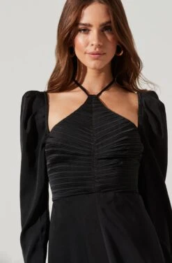 Cinched Halter Tie Satin Midi Dress -Sundress Haven ADR101155 BLACK 0723