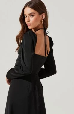 Cinched Halter Tie Satin Midi Dress -Sundress Haven ADR101155 BLACK 0734