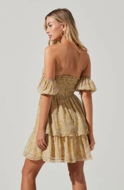 Off Shoulder Two Tier Floral Mini Dress -Sundress Haven ADR101294 YELLOWMULTIFLORAL 01501
