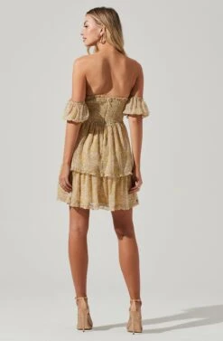 Off Shoulder Two Tier Floral Mini Dress -Sundress Haven ADR101294 YELLOWMULTIFLORAL 01521