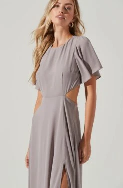 Katrina Flutter Sleeve Back Cutout Maxi Dress -Sundress Haven ADR101301B DUSTYIRIS 1009