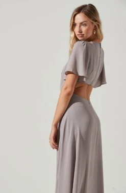Katrina Flutter Sleeve Back Cutout Maxi Dress -Sundress Haven ADR101301B DUSTYIRIS 1015