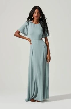 Katrina Flutter Sleeve Back Cutout Maxi Dress -Sundress Haven ADR101301B LIGHTSAGE 2