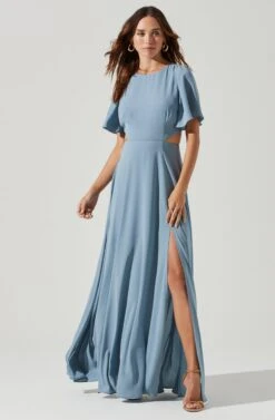 Katrina Flutter Sleeve Back Cutout Maxi Dress -Sundress Haven ADR101301B STEELBLUE 2