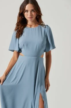 Katrina Flutter Sleeve Back Cutout Maxi Dress -Sundress Haven ADR101301B STEELBLUE 3