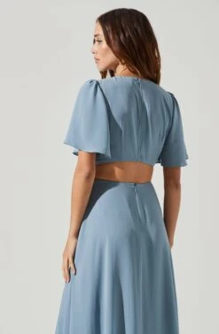 Katrina Flutter Sleeve Back Cutout Maxi Dress -Sundress Haven ADR101301B STEELBLUE 6