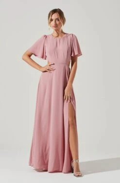 Katrina Flutter Sleeve Back Cutout Maxi Dress