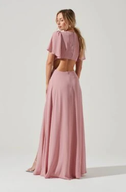 Katrina Flutter Sleeve Back Cutout Maxi Dress -Sundress Haven ADR101301B VINTAGEROSE 1028