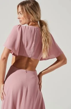 Katrina Flutter Sleeve Back Cutout Maxi Dress -Sundress Haven ADR101301B VINTAGEROSE 1034