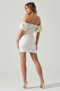 Off Shoulder Ruched Mini Dress -Sundress Haven ADR101351J WHITE 6