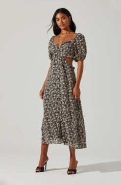 Floral Ruffle Cutout Midi Dress