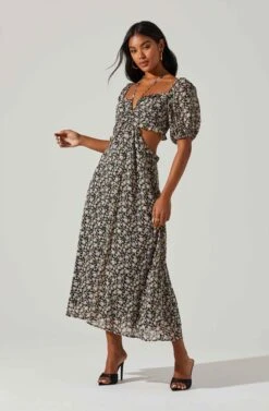 Floral Ruffle Cutout Midi Dress -Sundress Haven ADR101419 BLACKLILACDITSY 2