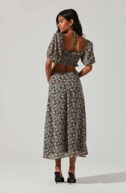 Floral Ruffle Cutout Midi Dress -Sundress Haven ADR101419 BLACKLILACDITSY 5