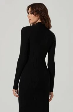 Mock Twist Neck Sweater Midi Dress -Sundress Haven ADR101425 BLACK 5